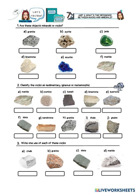 Types Of Rocks, Minerals Worksheet, Rocks And Minerals Activities, Geology Lessons, Environment Activities, Earth Science Activities, Eagle Project, 8th Grade Science, Social Studies Worksheets