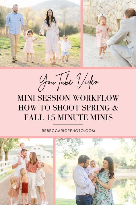 Mini Session Workflow: How to Shoot Spring & Fall 15 Minute Minis. Click here to watch with Rebecca Rice! Family Mini Photo Session, Mini Session Poses, Spring Mini Photo Session Ideas, Photo Mini Session Ideas, Floral Mini Session Photo Shoot, Painting Mini Session Photo Shoot, Mini Session Posing Guide, Couple Mini Photo Session, Spring Mini Session Ideas