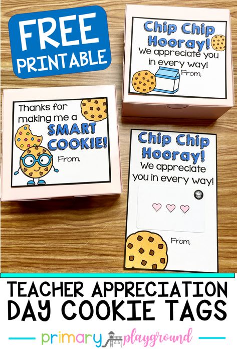 Teacher Appreciation Day Cookie Tags - Primary Playground Teacher Appreciation Bags Diy, Teacher Appreciation Week Printables, Teacher Appreciation Poster, Primary Playground, Free Teacher Appreciation Printables, Teacher Appreciation Themes, Teacher Appreciation Quotes, Cookie Tags, Staff Appreciation Gifts