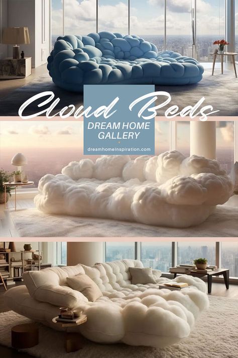 When it comes to home decor, finding the perfect balance of comfort and style is essential. In recent years, a trend that has caught the attention of interior design enthusiasts is the cloud-shaped sofa. This whimsical and unique furniture piece offers more than just visual appeal. Cloud Like Sofa, Cloud Interior Design, Fuzzy Furniture, Cloud Sofas, Cloud Bedroom, Cloud Bed, Sofa Cloud, Long Couch, Fluffy Sofa