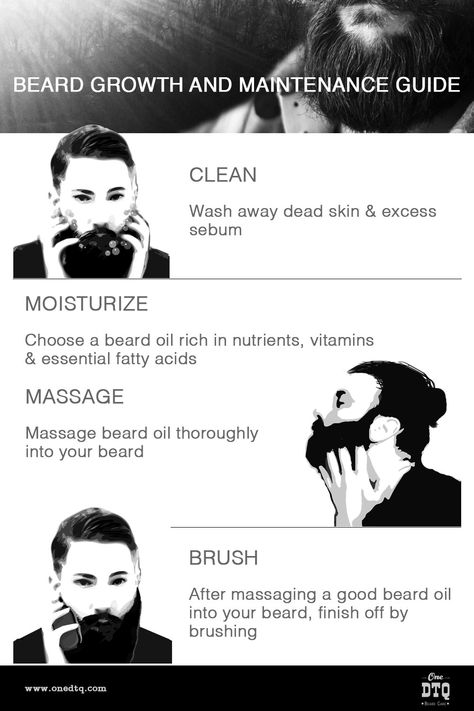 Improve your beard growth. Clean, moisturize, massage, brush. These four simple steps will help you improve beard growth and overcome beard patchiness. Follow them daily and you will free your follicles to sprout into healthy whiskers. It takes a little discipline but five to ten minutes a day will reap big dividends in terms of achieving your healthy beard goals. Mens Beards, Barber Ideas, Beard Growth Tips, Diy Beard Oil, Beard Maintenance, Guys Grooming, Diy Beard, Best Beard Oil, Patchy Beard