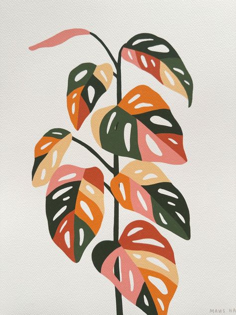 Boho Art Ideas, Painting Ideas Plants, Trending Paintings, Plants Illustration Art, Plant Painting Acrylic, Leaf Painting Ideas, Abstract Plant Art, Abstract Botanical Art, Cotton Rag Paper