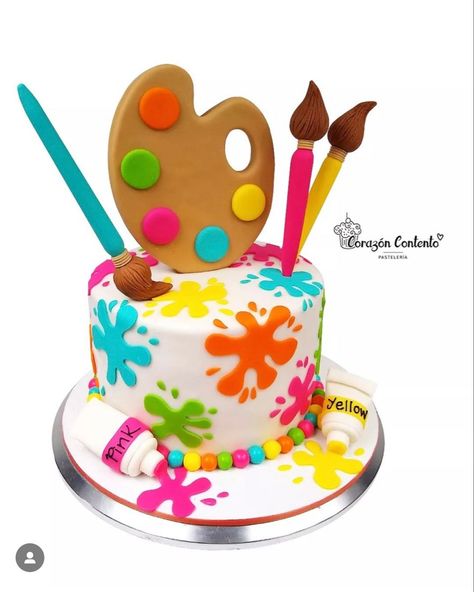 Art Bday Cake, Paint Theme Birthday Cake, Paint Cake Ideas, Painting Cake Ideas, Art Theme Cake, Craft Birthday Cake, Art Party Cakes, Impressive Cakes, Dinara Kasko