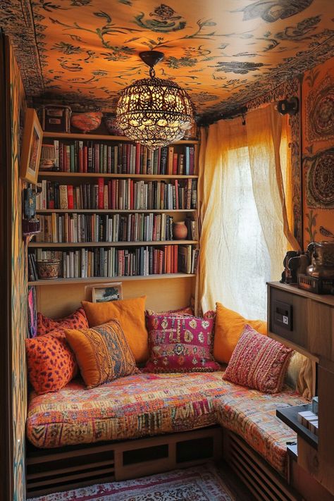 Tiny house library. Marrakesh-patterned dangling lamps, foliage-motif wallpaper, ochre Moroccan cushions.

Welcome to a world where art, creativity, and minimalist living collide. If the word 'boho' makes your heart flutter and the thought of tiny libraries sends your mind spiraling into a world of imaginative exploration, prepare for a captivating journey. Step into an enchanted universe of 53 innovative and awe-inspiring…

Read more: https://tastyinteriors.com/generated-post-53-boho-tiny-house-library-ideas/ Tiny House Library Ideas, Bohemian Library Room, Tiny Reading Corner, Tiny House Library, Boho Library Room, House Library Ideas, Boho Tiny House, Boho Library, Earthy Homes