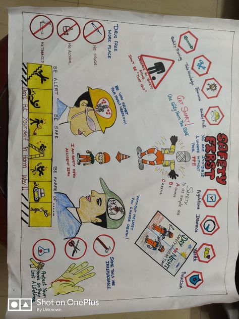 Safety first.Company level safety posters Company Safety Drawing, Safety In Workplace Poster, Safety Workplace Posters, Safety Week Poster Drawing, Mines Safety Poster Drawing, Hazard And Risk Poster Drawing, Safety Posters Workplace Ideas Drawing, Patient Safety Poster Ideas, Industry Safety Poster