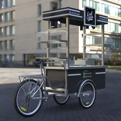 Trolley Cart Ideas, Crepe Cart, Bike Food Cart, Food Stand Design, Street Food Cart, Food Carts For Sale, Cycling Food, Food Trolley, Food Stall Design