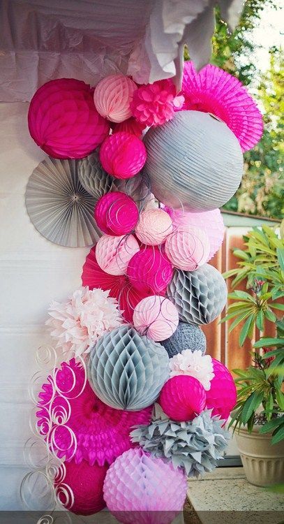 The Simple But Sensational Art Of Making And Decorating With Paper Lanterns - Bored Art Lanterns Paper, 30th Birthday Bash, Paper Balls, Bohol, 30th Birthday Parties, Paper Fans, Pink Parties, Paper Lanterns, Birthday Bash