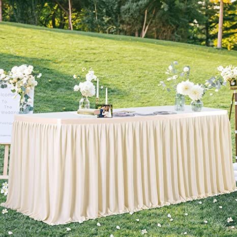 Amazon.com: Partisky Ivory Polyester Table Skirt for Rectangle Tables 9ft, Wrinkle Resistant Pleated Ruffle Table Cloth for Banquet Wedding Trade Baby Shower Display Gift Dining Table : Home & Kitchen Baby Shower Display, Ruffled Tablecloth, Tutu Table, Tulle Table Skirt, Tulle Table, Rectangle Tables, Art And Craft Shows, Banquet Wedding, Craft Show Displays