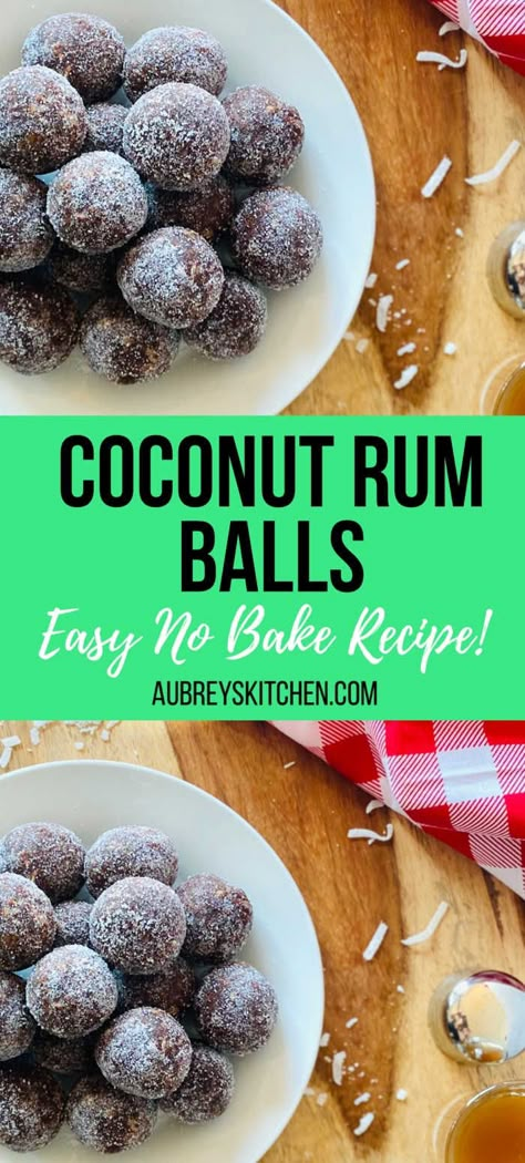 This no bake dessert is easy, quick and packed with coconut rum decadence. Rum balls make the perfect holiday treat or DIY Christmas gift! Rum Balls No Bake, Cookie Cake Balls, Coconut Cake Balls, Coconut Rum Balls, Christmas Desserts Ideas, Rum Desserts, Booze Cake, Dessert Balls, Boozy Cakes