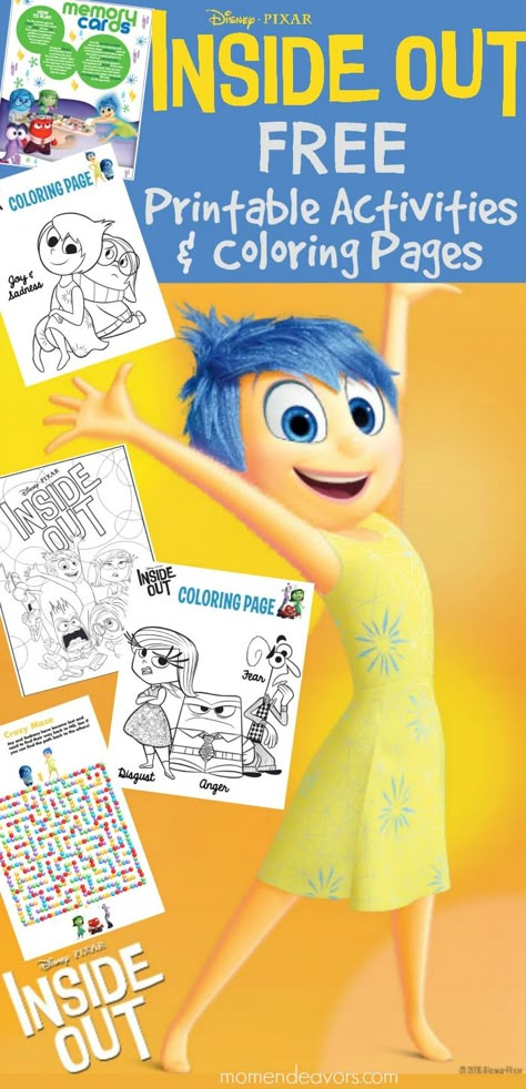 Disney-Pixar Inside Out Printable Activities & Coloring Pages - Mom Endeavors Zones Of Regulation Coloring Sheets, Inside Out 2 Crafts, Inside Out Crafts, Inside Out Activities, Inside Out Movie Night, Inside Out Coloring, Mazes Printable, Inside Out Coloring Pages, Disney Activities