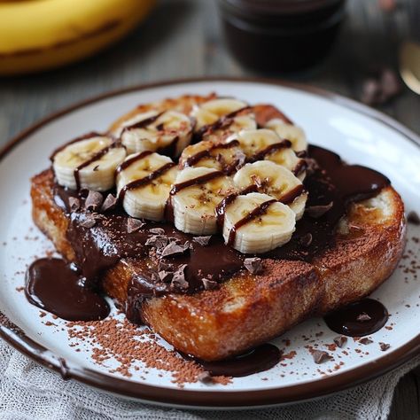 Chocolate and Banana French Toast: The Gourmet Breakfast That Will Crush You Looking for a way to turn your stale bread into an irresistible breakfast or dessert? This Chocolate Banana French Toast is the perfect solution. Crispy on the outside, soft on the inside, and enhanced with chocolate and fruity flavors, it will delight young and old gourmands alike. Ingredients : - 4 slices of stale bread (brioche or sandwich bread also work) - 2 eggs - 200 ml of milk - 1 tablespoon of sugar - 1 teas... French Toast Chocolate, Chocolate Toast, Bread Brioche, Gourmet Toast, Chocolate French Toast, Banana Toast, Banana French Toast, Gourmet Breakfast, Stale Bread