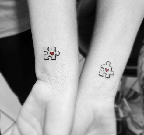 Puzzle Piece Tattoo Couples, Jigsaw Tattoo, Couples Puzzle, Puzzle Piece Tattoo, Puzzle Tattoos, Tat Ideas, Couple Tattoos, Brother Sister, Inspirational Tattoos