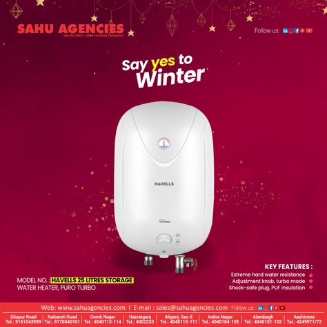 Give a start to your day with warm pleasant bath!! Here, we present the best quality Havells water geyser with 15l water capacity A warm and fresh bath makes you feel more energized. Visit nearest Sahu Agencies today:@sahuagencies Website www.sahuagencies.in Corporate Office : C-40/5, Meera Bai Marg, Hazratganj, Lucknow, U.P. 🪀- 8874040100 📱- 8874040100 📞- +91 522 4040100 #Sahuagencies #Havells #WaterHeatersOffer #electronicoffer #bestappliances #elecronics #affordableprices #appliance Meera Bai, Water Geyser, Best Appliances, A Start, Hard Water, Corporate Office, Water Heater, Insulation, Bath