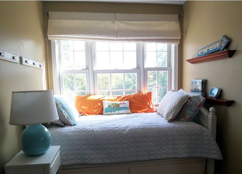 I wonder if we turned our bed sideways under the window if it would give us more room. Sideways Bed, Bed Against Window, Boy Room Bedding, Very Small Bedroom, Mom Cave, Vintage Fan, Guest Room Office, Shabby Chic Farmhouse, College Girl