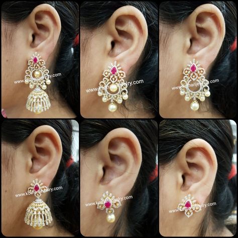 White Stone Buttalu Gold, Cz Earrings Indian Gold, Multipurpose Jewellery, Diamond Buttalu, Diamond Ear Rings, Gold Jewellery India, Diamond Earrings Indian, Diamond Jhumkas, Diamond Jewlery