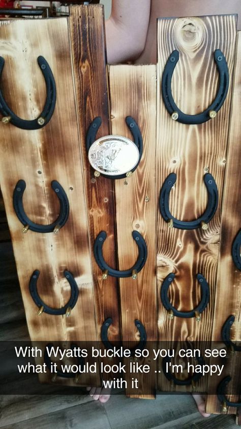 Buckle display created by Diamond K5 Buckle Display Ideas, Belt Buckle Display, Buckle Display, Country Western Decor, Horseshoe Decor, Barnwood, Western Decor, Country Western, Display Ideas