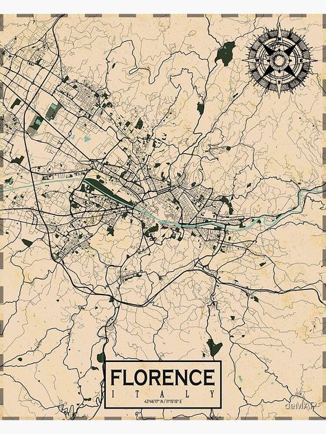 "Florence City Map of Tuscany, Italy - Vintage" Poster by deMAP | Redbubble Florence Italy Poster, Map Of Tuscany Italy, Tuscany Aesthetic, Florence Aesthetic, Florence Map, Tuscany Map, Dorm Pictures, Florence City, Italy Architecture