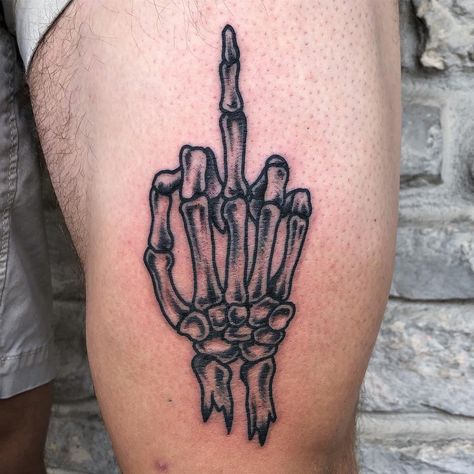 Skeleton Hand • Middle Finger Tattoo | Tattoo Ideas and Inspiration Middle Finger Tattoo, Skeleton Hand Tattoos, Peace Sign Tattoos, Hand Tattoo Ideas, Middle Finger Tattoos, Peace Tattoos, Tattoo Design For Hand, See Tattoo, Skull Hand Tattoo