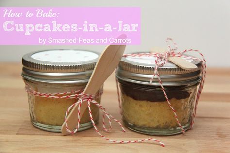 How to Bake: Cupcakes-in-a-Jar - Smashed Peas & Carrots How To Bake Cupcakes, Mason Jar Treats, Jar Cupcakes, Mason Jar Baking, Carrots Recipes, Mason Jar Cupcakes, Cupcakes In A Jar, Mason Jar Cakes, Jar Cakes