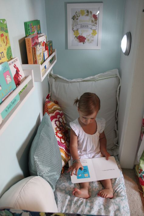 Kind of a cute idea for a bed in a small room, not entirely sure how I feel about it though Reading Closet, Book Nook Closet, Closet Nook, Reading Nook Closet, Batman Room, Reading Nook Kids, Girls Playroom, Play Tents, Nursery Closet