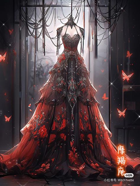 Red Butterfly Dress, Spider Lily Dress, Spider Lily, Lily Dress, Dreamy Gowns, Dress Anime, Anime Butterfly, Anime Fashion, Red Butterfly