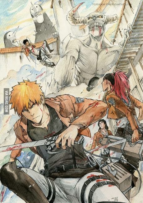 Attack On Hollows Attack On Titan Crossover, Kon Bleach, Abarai Renji, Kuchiki Byakuya, Ichigo Y Rukia, Byakuya Kuchiki, Kurosaki Ichigo, Bleach Fanart, Anime Bleach