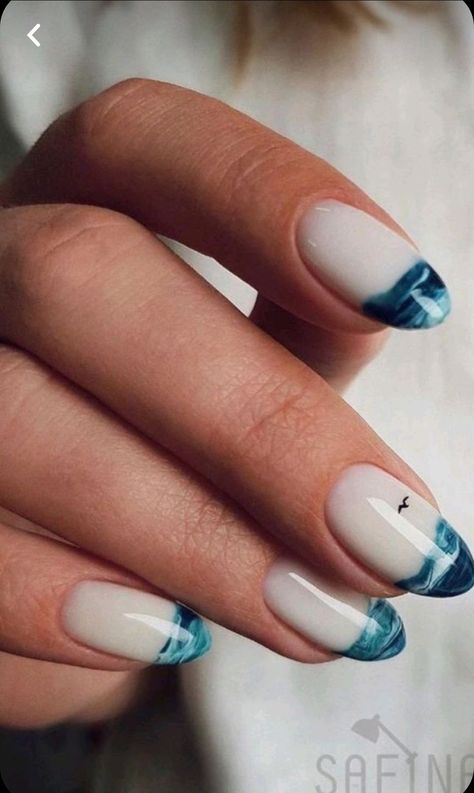 Prom Nail Designs, Wave Nails, Ombre Nail Art Designs, Beach Nail Designs, Sea Nails, Her Nails, Nail Art Ombre, Homecoming Nails, Beach Nails