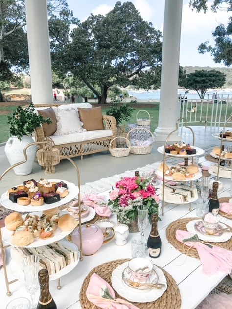 high tea catering sydney High Tea Picnic Ideas, High Tea Party Set Up, 50th High Tea Party, High Tea Food Table, Boho High Tea Party, Tea Party Location, Tea Party Catering, High Tea Brunch Ideas, High Tea Place Settings