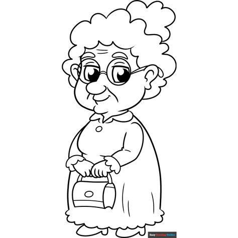 Free Cartoon Grandma Coloring Page for Kids How To Draw A Grandma, Grandma Drawing Easy, Grandma Drawing, Mom Coloring Pages, Cartoon Grandma, Easy Drawing Guides, Cartoon Mom, People Coloring Pages, Free Printable Coloring Sheets