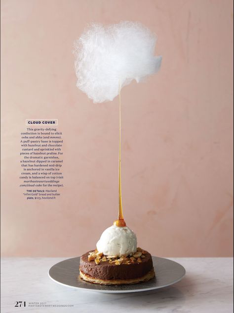 via Martha Stewart Weddings Cotton Candy Cloud Cake, Interactive Desserts, Cotton Candy Dessert, Chocolate Cloud Cake, Cloud Food, Cloud Dessert, Cake Fancy, Cloud Cake, Hazelnut Chocolate