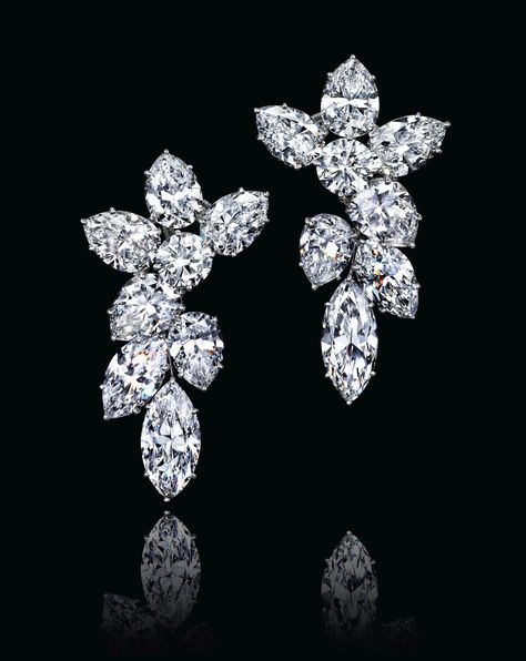 A PAIR OF DIAMOND CLUSTER EAR PENDANTS, BY HARRY WINSTON AND A PHOTOGRAPH, BY CECIL BEATON | Jewelry, earrings | Christie's Harry Winston Jewelry, Diamond Chandelier Earrings, Dark Aqua, White Diamond Earrings, Diamond Earrings Design, Cecil Beaton, Diamond Cluster Earrings, Harry Winston, Diamond Drop Earrings