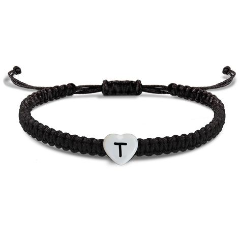 PRICES MAY VARY. MEANING: This initial heart rope bracelet is simple and classic style. Wearing this black rope bracelet will bring you protection and good luck. It will fit you with any wearing and in any occasions. MATERIAL: Handmade, sturdy rope elastic real nylon cord bracelet, comfortable to the touch,and braided by experienced workers. LENGTH: : the length is adjustable from 6.2” to 11”/16-28cm,which is long enough to fit everyone's ankle. GIFT: A perfect gift for women, girls, mom ,wife, Letters Bracelet, Letter Bracelets, Initial Bracelets, Heart Bracelets, Initial Charm Bracelet, Women Friendship, Bracelet Couple, Bracelet Initial, Bracelet Cordon