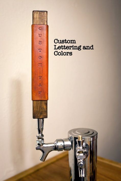 Custom Beer Tap Handle: Personalized Tap handle Leather and Wood Beer Tap Display, Beer Bar Ideas, Custom Beer Tap Handles, Tiki Bars, Home Brewery, Leather And Wood, Beer Tap Handles, Beer Brewery, Beer Tap