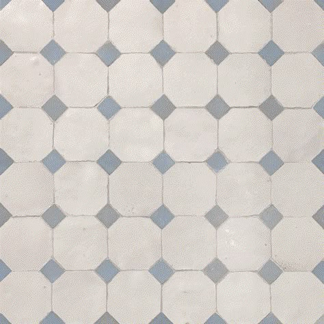 Checkered Zellige Tile, Bone Colored Bathroom, Blue And White Tiles Bathroom, Classic Kitchen Tile Floor, Pattern Tile Bathroom, Blue Pattern Tile, Zellige Tile Bathroom, Zellige Mosaic, Moroccan Tiles Kitchen