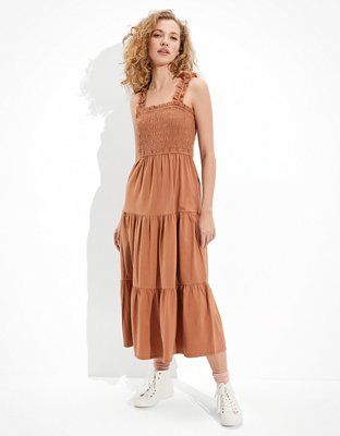 AE Ruffle Smocked Midi Dress by American Eagle | Made from soft cotton | Shop the AE Ruffle Smocked Midi Dress and check out more at AE.com. Dresses Wedding Guest, Wedding Guest Dresses, Going Out Dresses, Mens Outfitters, Fall Shopping, Dresses Wedding, Fall Dresses, Guest Dresses, Maxi Dresses