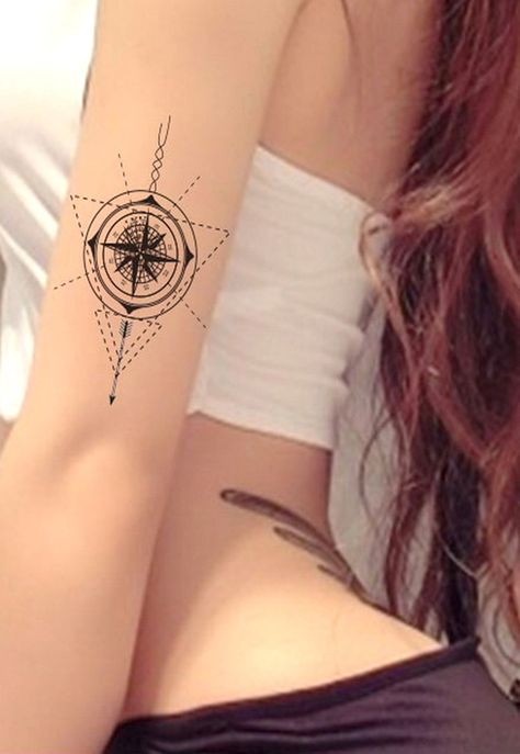 Hoku Geometric Abstract Shapes Compass Temporary Tattoo – MyBodiArt 4 Seasons Tattoo, Sleeve Tattoo Ideas For Women, Arm Sleeve Tattoo Ideas, W Tattoo, Tattoo Sheets, Arm Sleeve Tattoo, Interesting Tattoos, Shoulder Tats, Compass Drawing