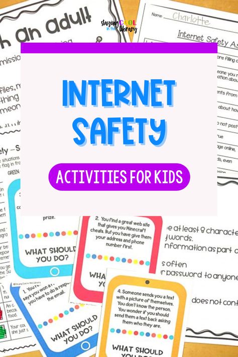 Internet Safety Lessons Elementary, Tech Activities Elementary, Safety Games For Kids, Technology Activities For Kids, Internet Safety Worksheet, Online Safety For Kids, Online Safety Activities, Internet Safety Lessons, Digital Literacy Activities