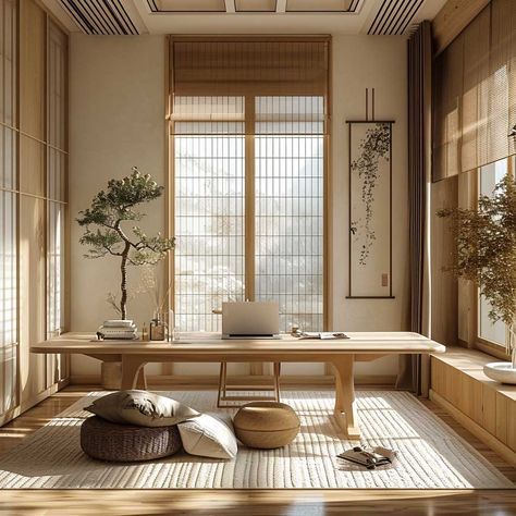 Japanese Home Office Design, Japanese Zen House Design, Asian House Design Japanese Style, Harmony In Interior Design, Modern Asian Zen Interior Design, Japanese Minimalism Interior, Zen Concept Interior Design, Harmony Drawing, Asian Zen Interior Design