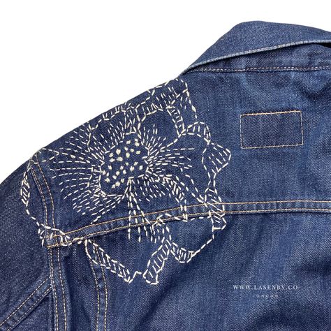 Sashiko Jacket, Denim Jacket And Jeans, Rose Patch, Stitch Patch, Textile Art Embroidery, Visible Mending, Stitch Kit, Repair Clothes, Sashiko Embroidery