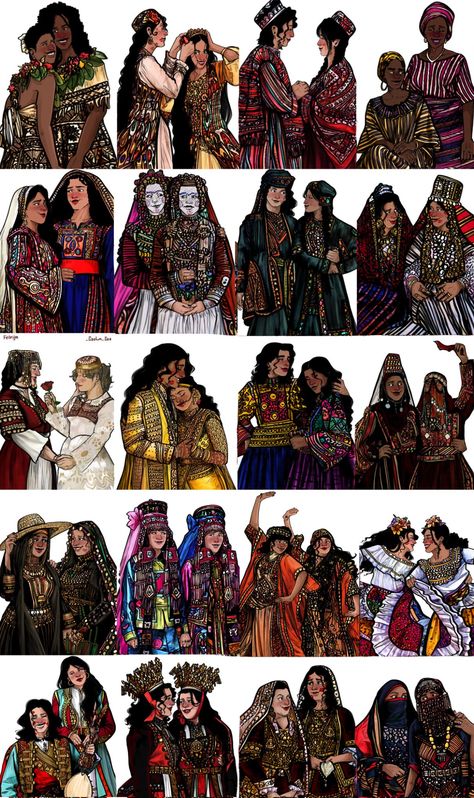 Slavic Fashion, Color Symbolism, Lesbian Fashion, Lgbt Art, Amazing Drawings, Ethereal Art, Historical Dresses, Traditional Clothing, Fantasy Clothing