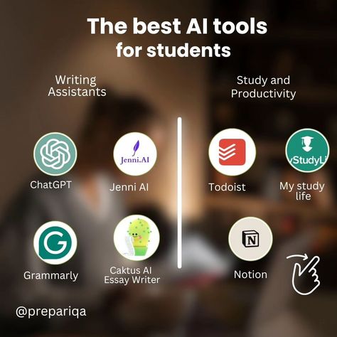 Boost your academic success with These Top AI Tools! 🚀📚 1. Productivity Boosters: Stay organized and manage your time effectively with apps that help you plan your study schedule and set reminders. 2. Research Wizards: Simplify your research process with tools that provide quick access to scholarly articles and reliable sources. 3. Quiz & Revision Helpers: Ace your exams with interactive quizzes and revision tools that make studying fun and efficient. 4. Writing Assistants: Enhance your w... Make Studying Fun, Schedule App, Book Vibe, Research Process, Reliable Sources, Scheduling App, Study Apps, Job Advice, App Marketing