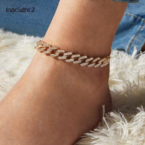 IngeSight.Z 4 Colors Charm Luxury Shiny Rhinestone Anklet Bracelet Adjustable Crystal Anklets On Foot Barefoot Sandals Jewelry|Anklets| - AliExpress Rhinestone Anklet, Crystal Anklet, Gold Anklet, Ankle Chain, Jewellery Marketing, Jewelry Model, Foot Jewelry, Hip Hop Jewelry, Anklet Bracelet