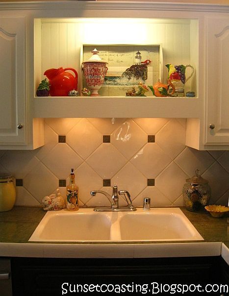 Wall Behind Kitchen Sink Ideas, Above Kitchen Sink No Window, Over The Kitchen Sink Ideas, Cabinets Above Kitchen Sink, Wall Behind Kitchen Sink, Wall Above Kitchen Sink, No Window Kitchen, Above Sink Decor, Above Kitchen Sink Ideas