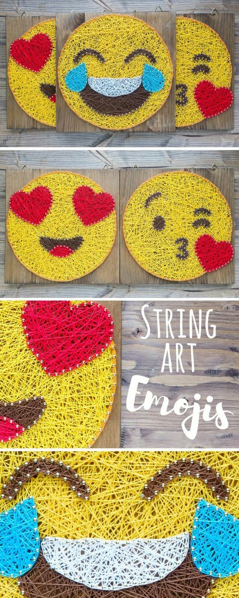 Emoji Decorations, Art Emoji, فن الرسم بالمسامير, Emoji Diy, Vogue Kids, Wall Decor Diy, Emoji Design, Nail String Art, String Art Patterns