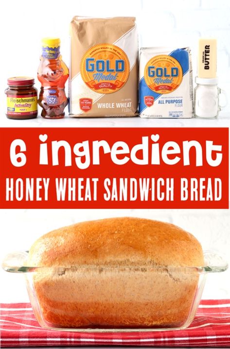 Honey Wheat Sandwich Bread Recipe! {Just 6 Ingredients} Honey Wheat Sandwich Bread, Fluffy Pancake Mix Recipe, Wheat Sandwich Bread Recipe, Honey Loaf, Wheat Sandwich Bread, Sandwich Bread Recipe, Honey Wheat Bread, Freezer Jam Recipes, Cinnamon Honey Butter