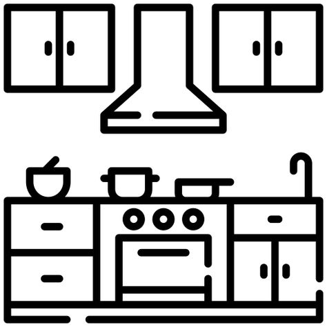 Pantry Decal, Kitchen Cartoon, Simple Vector Illustration, Kitchen Icon, Dibujo Simple, Free Kids Coloring Pages, Kitchen Drawing, Simple Kitchen Design, Fashion Illustration Tutorial