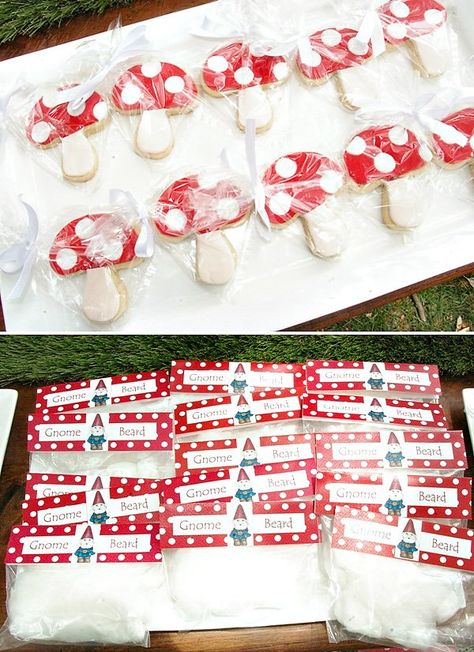 Cute Garden Gnome Party {First Birthday} // Hostess with the Mostess® Toadstool Cookies, Toadstool Party, Gnome Beards, Woodland Fairy Birthday Party, Gnome Beard, Gnome Party, Woodland Fairy Birthday, Gnome Pillow, Monkey Party