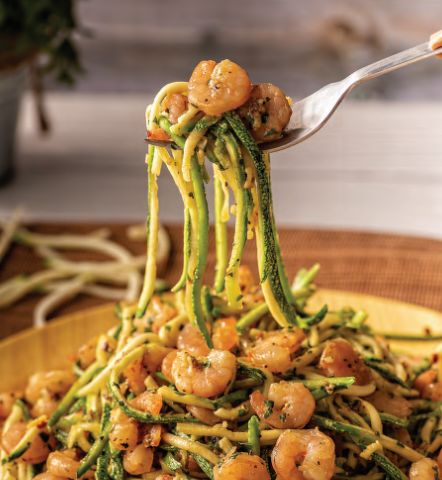 Zucchini Noodles & Garlic Shrimp Zucchini Noodles And Shrimp, Mediterranean Refresh, Lemon Crisp, Shrimp Zucchini Noodles, Shrimp Spaghetti, Lemon Garlic Pasta, Mediterranean Pasta, Lemon Garlic Shrimp, Garlic Prawns