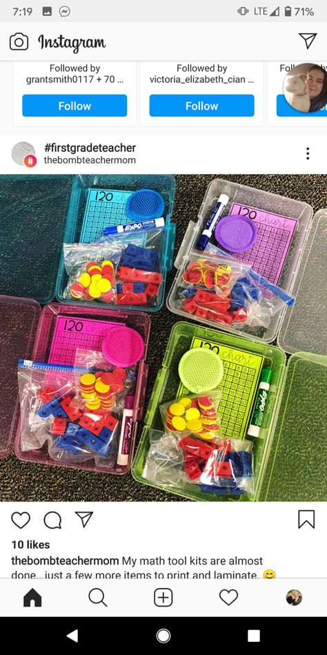 Centers For Elementary Classroom, Math Toolbox First Grade, Math Kits First Grade, 1st Grade Math Tool Kits, First Grade Math Tool Kit, Math Tool Kits 3rd Grade, 2nd Grade Math Toolkit, Organizing Math Manipulatives, Math Centers Organization