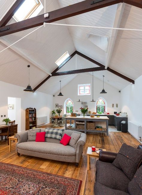 Converted Chapel Home, Converted Chapel Interiors, Chapel Conversion Interiors, Renovated Churches Into Homes, Church House Conversion, Church Converted To Home, Chapel Renovation, Converted Homes, Converted Chapel